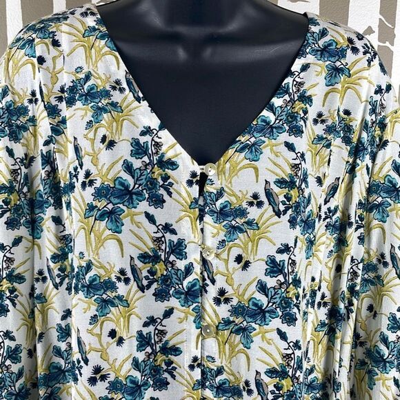 J. Jill Botanical Floral Bird Print High Low Hem Blouse XL - Picture 2 of 8